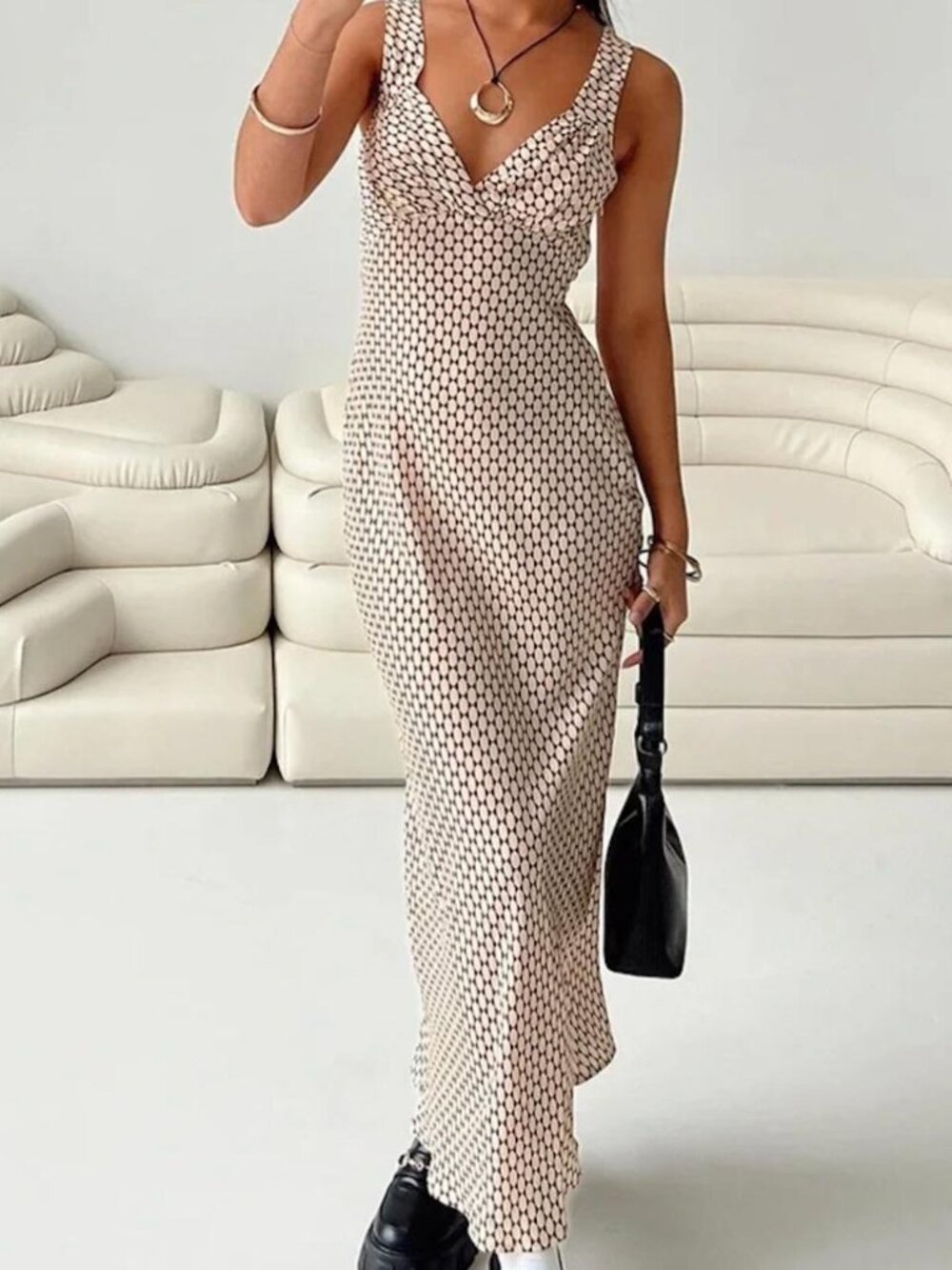 Princess Polly Maysa Geo brown and white printed Maxi Dress